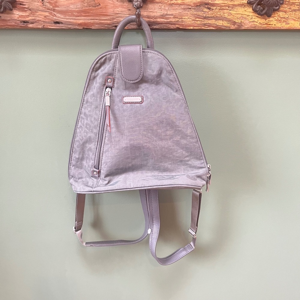 Baggallini Gray Leopard Print Convertible Backpack Sling Bag Nylon Travel‎ Bag